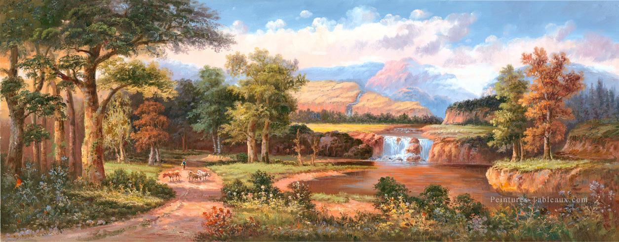 Paysage cascade paysages bovins cowherd 0 983 Peintures à l'huile